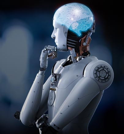 Robot thinking - artificial intelligence brain